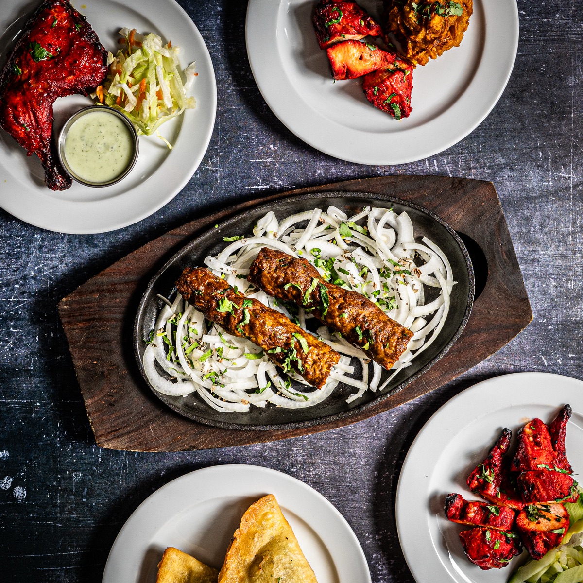 A freshly prepared selection of tandoori dishes and kebabs